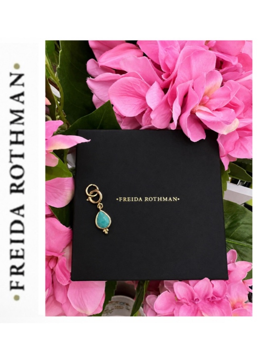 Freida Rothman Genuine Faceted Turquoise Teardrop Gold Bezel Pendant Charm